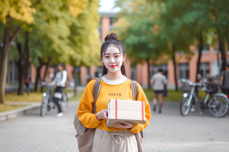 橙色衣服女生校园读书青春人物摄影图,高清,摄影图,摄影图片,图片大全,摄影图免费下载